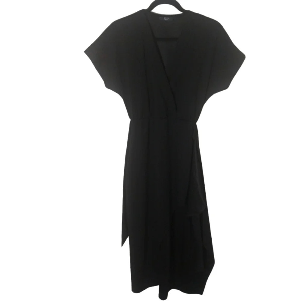 Vici Black wrap style tie waist‎ midi dress